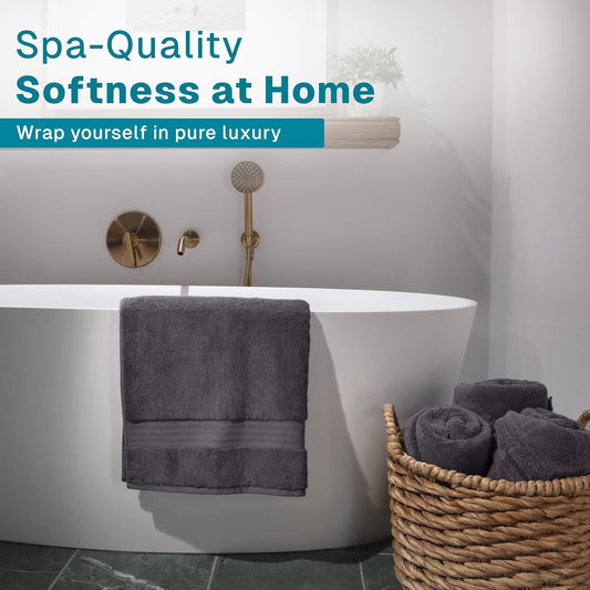 100% Organic Cotton Bath Towel Set of 6 700 GSM Hotel Premium Plush Absorbent Soft Durable Skin-Friendly Spa Quality Bathroom Comfort with 2 Bath 2 Hand Towels and 2 Wash Cloths Dark Grey
