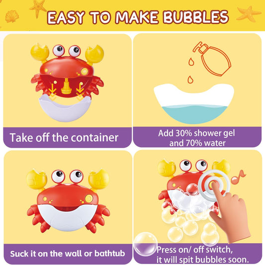 Baby Bath Toys for Toddlers, Crab Bath Bubble Maker with 12 Songs, 3 Pack Wind-up Pool Toys for Kid, Bathtub Toys As Birthday Gift for Boys Girls