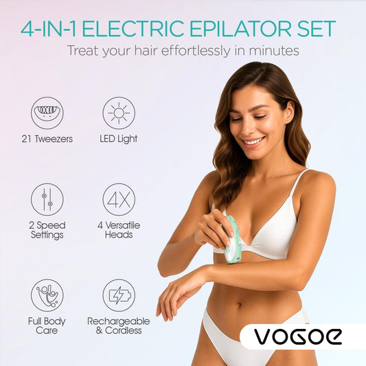 Epilator for Women-Cordless Epilators Hair Removal for Body HR310 | 4-in-1 Electric Razor Hair Remover, 21 Tweezers, Rechargeable & 2 Speeds for Legs Arms Face Armpit Bikini, Green