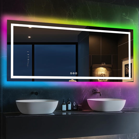 Antok 24x36 LED Bathroom Mirror with Lights, Backlit + Front Lit Vanity Mirror with CRI>90, Dimmable Anti-Fog Smart Mirror with Memory Function, 3 Color Temperatures, Shatterproof Tempered Glass, ETL