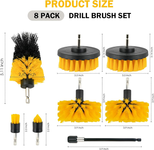 8 Pack Drill Brush Attachment Set, Power Cleaning Scrub Brushes for Drill | Drill Brushes with Extend Long Attachment for Cleaning Bathroom, Bathtub, Tile Grout, Sinks, Corners, Car Detailing