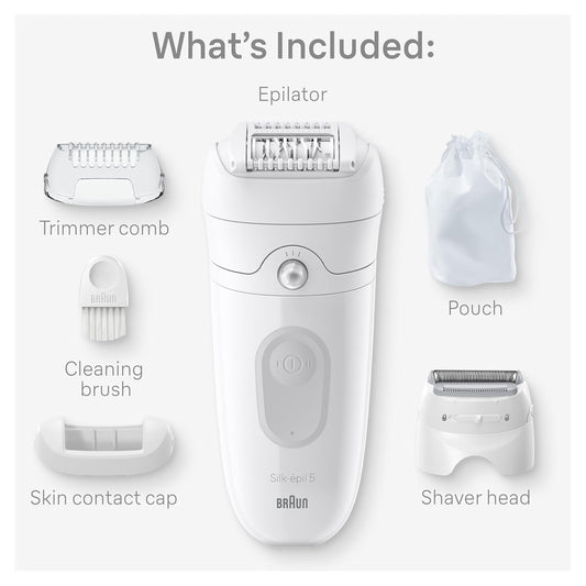 Epilator Silk-épil 5 5-620, Hair Removal Device, Epilator for Women, Shaver & Trimmer, Cordless, Rechargeable, Wet & Dry, 6 Piece Set
