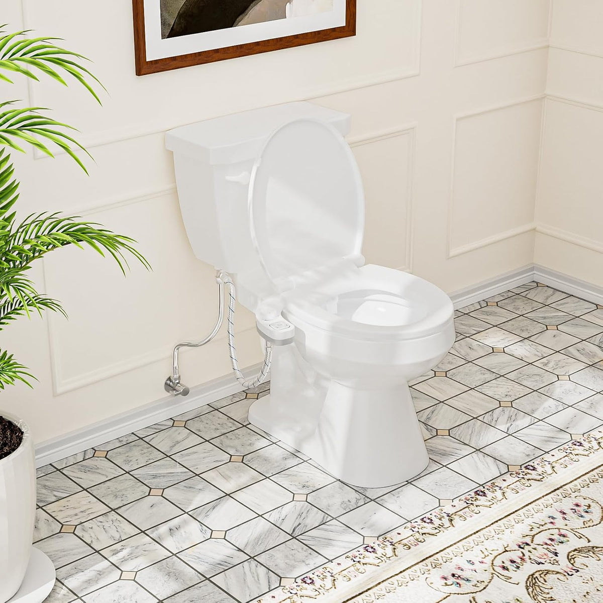 Bidet Attachment for Toilet, Dual Nozzle (Frontal and Rear Wash) Non-Electric Fresh Water Toilet Seat Attachment with Nozzle Self Cleaning, Adjustable Water Pressure(Chrome Silver)
