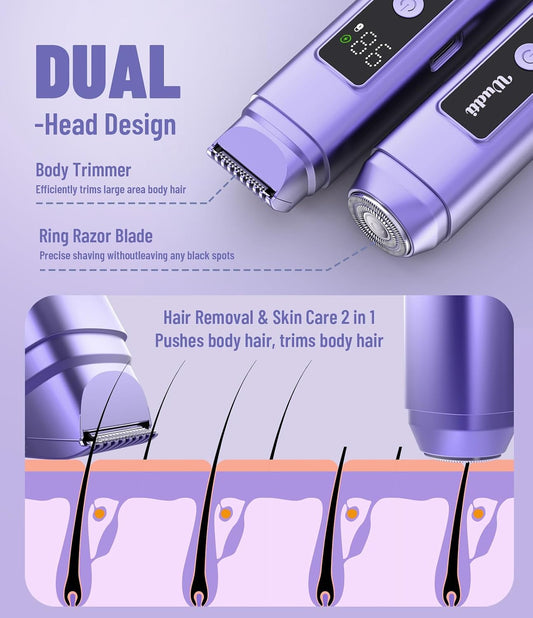 Electric Bikini Trimmer Women: IPX7 & Dual Head 0.5mm Blade | Pubic & Body Hair Razor IPX7 Shower-Safe - USB-C fast charging Silent 45dB - Smart LED Display For Women Daily Care