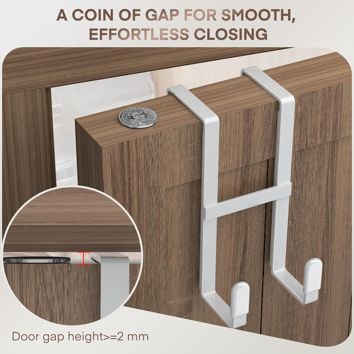 Over The Door Hooks, 2 Packs Double Sided-Hanger Fits Door 1-7/8"White