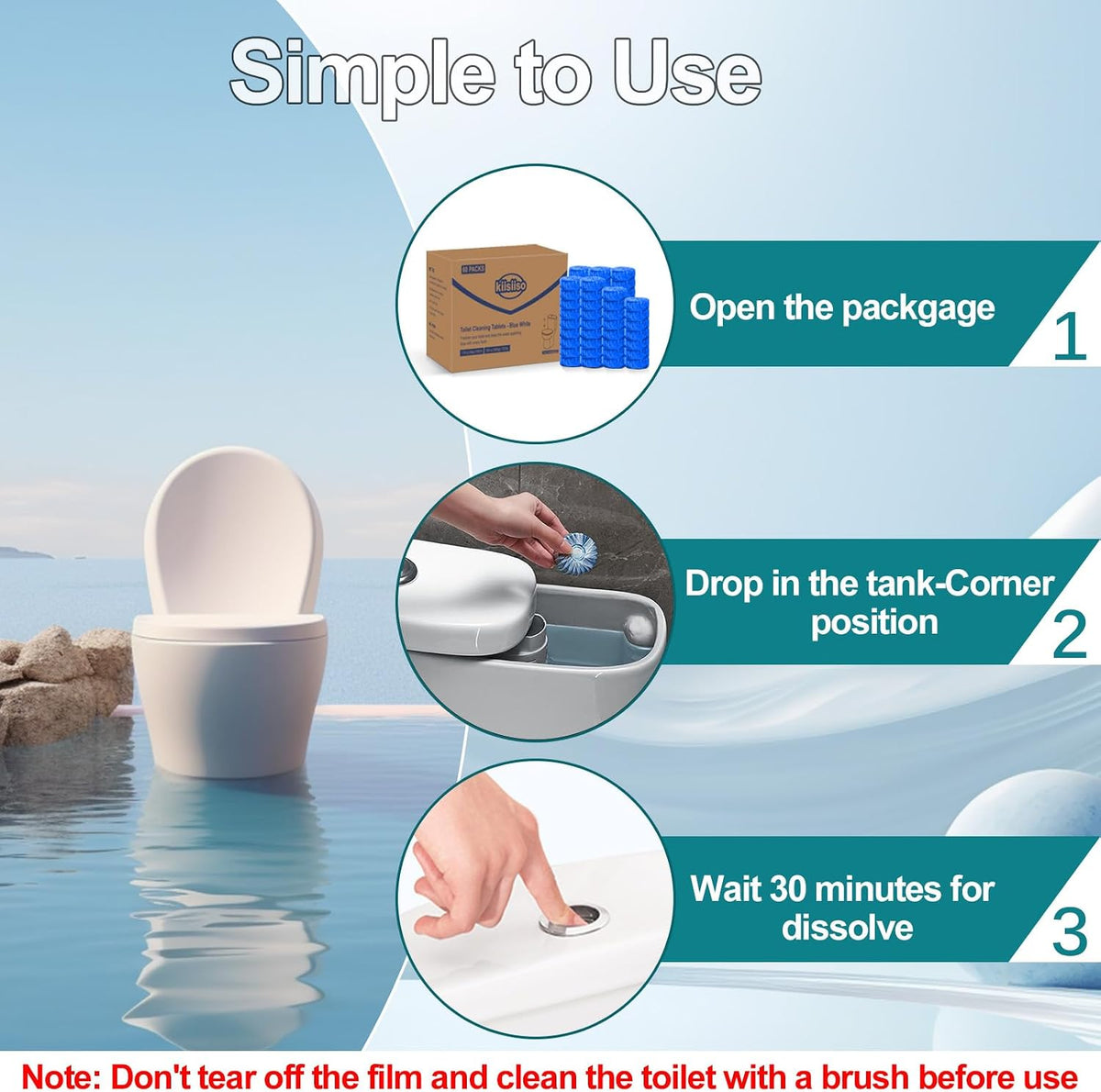 KIISIISO Toilet Bowl Cleaner Tablets,30 Pack, Auto Cleaning, Long-Lasting