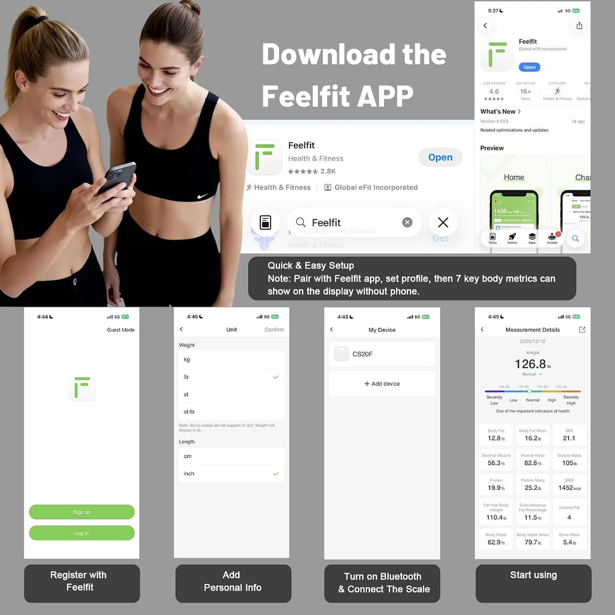 Smart Scale for Body Weight: BMI & Body Fat, 23 Metrics,5.8" Large Display
