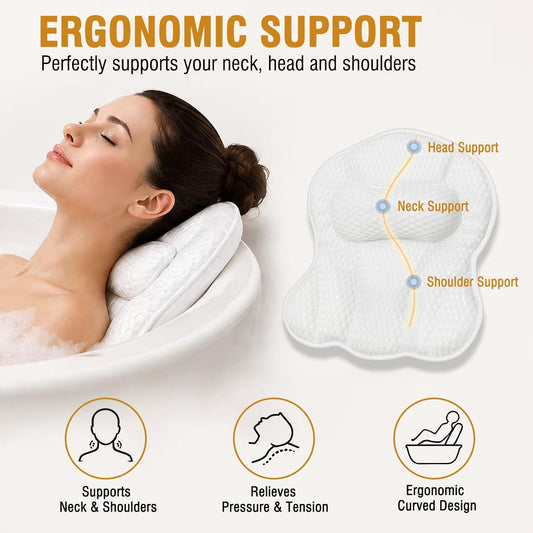 Bath Pillows for Tub,Luxury Bath Pillows for Tub with Head, Neck & Back Support,5D Air Mesh Bathtub Pillow with 6 Strong Suction Cups Relaxing Bath Accessories Spa Gift for Woman