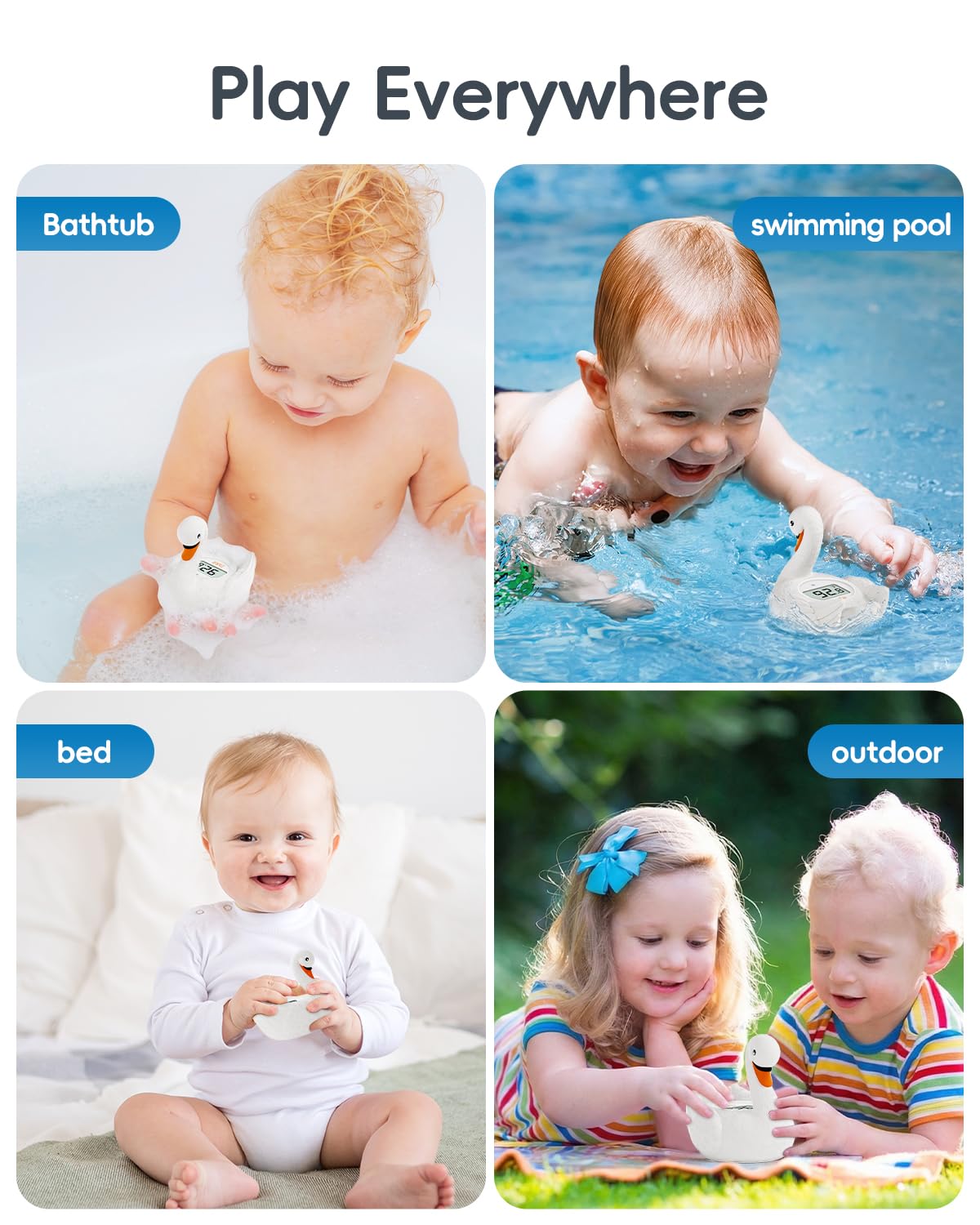 Baby Bath Thermometer, Swan Digital Infant Bathtub Thermometer, White | Reliable Temperature Readings, Easy to Read Screen, Waterproof, Instant Digital Room Temperature, Safe Floats in Water Toy