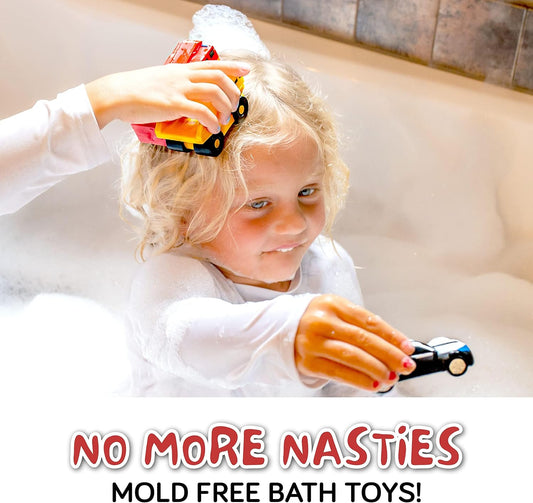Mold Free Baby Bath Toys, No Hole Bath Toys for Toddlers, Bathtub Cars Set for Kids Ages 1-3, No Mold Floating Water Vehicles Set for Pool, BPA-Free, Safe, Fun, Infant Ages 1 3 6 12 18 Months