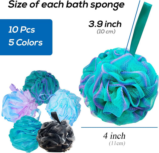 10 Pack of Bath Loofah Shower,Small Size Sponge Pouf Body Scrubber Exfoliator Scrubber Ball,Mesh Bath and Shower Sponge for Kids Women Men Body Wash Bathroom