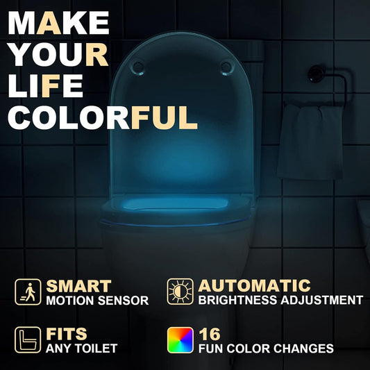 2 Pack Motion Activated Toilet Night Light, 16 Color LED | Smart Sensor Bowl Glow Light, Funny Gag Christmas White Elephant Gift for Bathroom