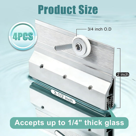 (4-Pack) M 6053 Frameless Shower Door Rollers Top Bracket Assembly - 3/4" Round Plastic Wheel with Ball Bearings, Extruded Aluminum Chrome Finish - Replacement Hardware Kits for Glass Sliding Doors
