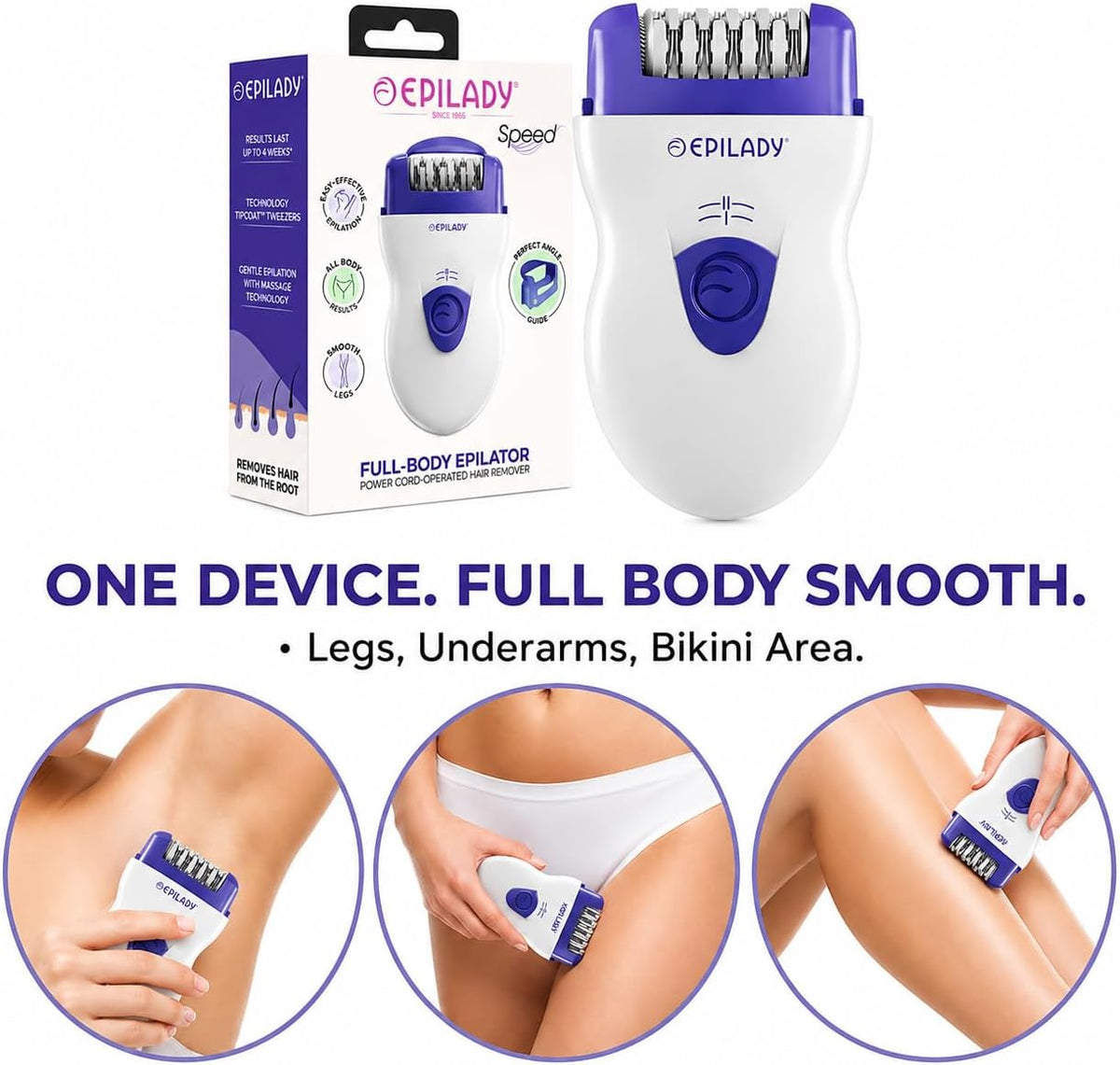 Speed Purple Corded Epilator for Women, Root Hair Removal, 2 Speeds