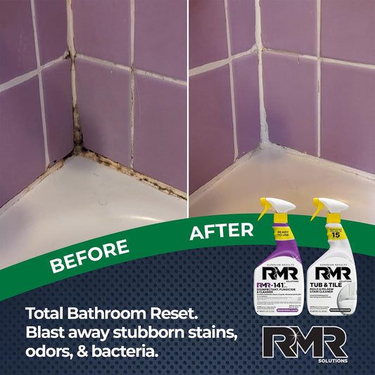 RMR Bathroom Mold Remover Bundle - RMR-141 EPA Registered Mold & Mildew Remover, 2-Step Bathroom Cleaning & Disinfecting System for Showers, Sinks, Tile, Grout, 2–32 Oz Bottles