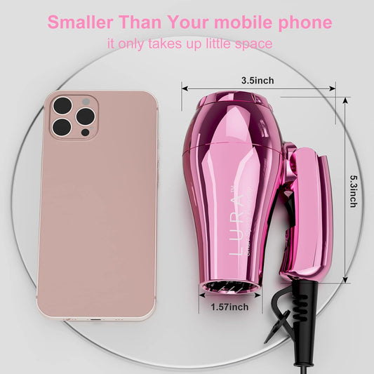 Small Auto Dual Voltage Travel Hair Dryer Foldable with Diffuser for Women | 1200W Mini Compact Lightweight Portable Blow Dryer with EU Plug for Men,100-240V Europe Kids Travel Essentials (Rose Gold)