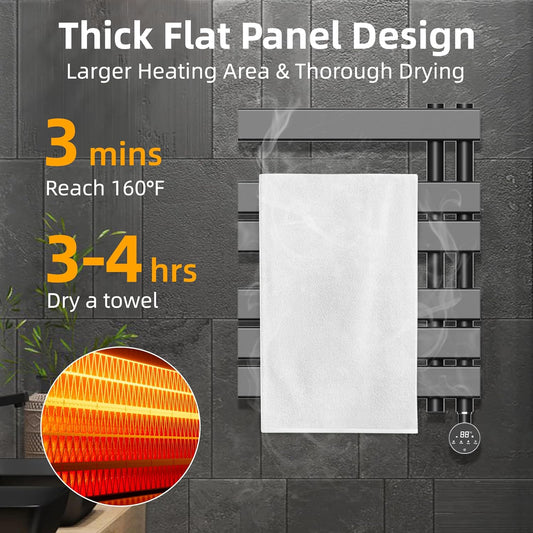 M205 Electric Towel Warmer, Black, H19.69 x W19.69 | Heated Towel Rack, No Preheat, Fast Dry, Precise Timer, Plug-in/Hardwired