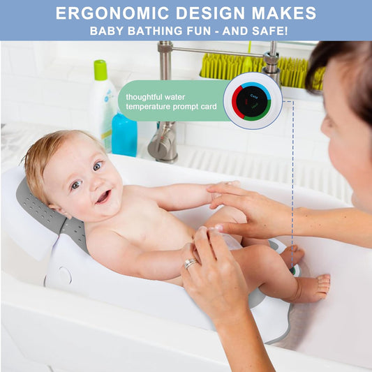 Baby Bath Support,Ideal for Babies Less Than 6 Months Old,with Thermometer-Adjustable Slope Newborn Bathtub, Baby tubs for Newborn Essentials Must Haves (Gray)