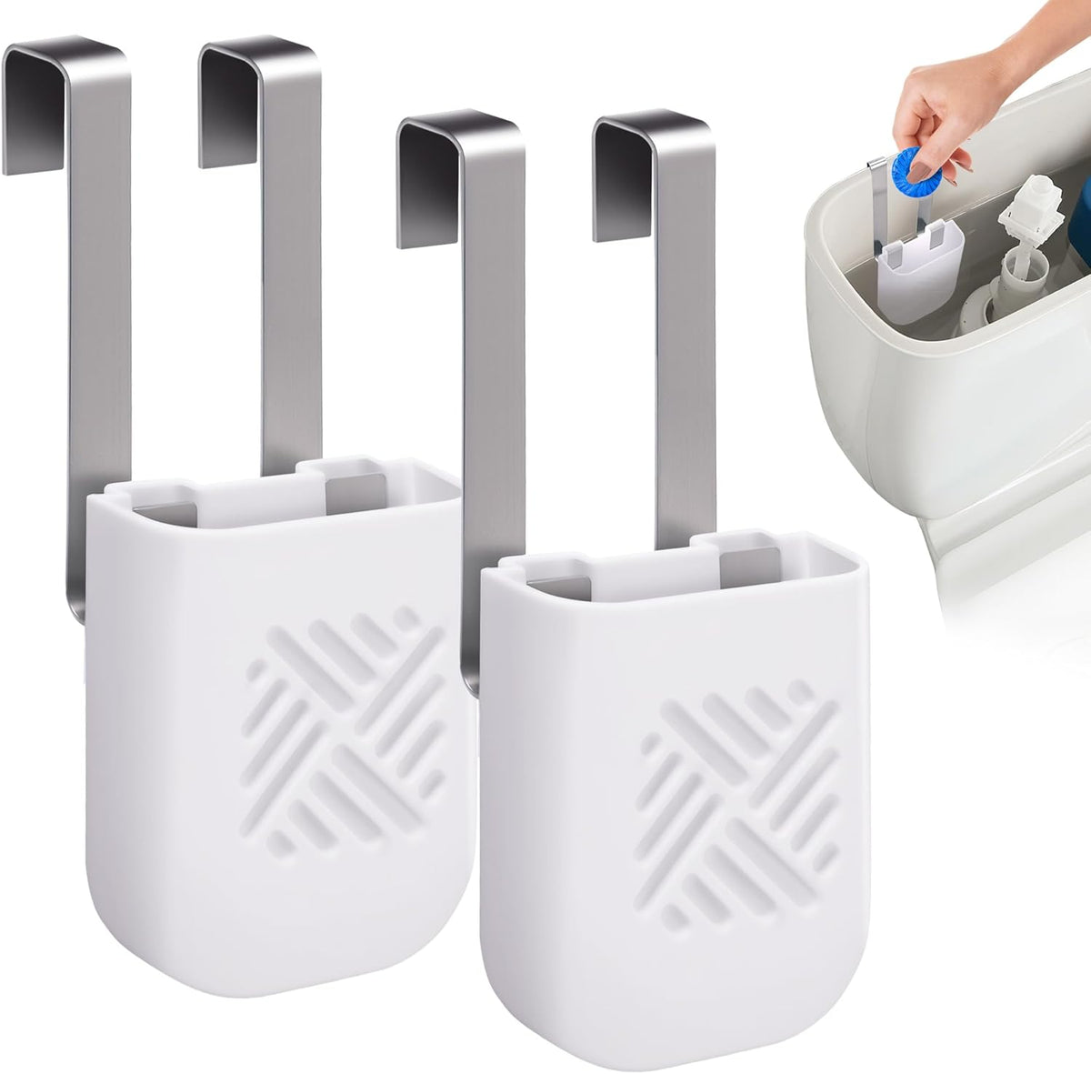 2Pcs Toilet Tank Cleaning Tablet Holder,3.7'' x 2.9'' x 0.7'' Toilet Tank Bleach Tablet Bracket, Hanging Toilets Bowl Cleaner Carrier for Preventing Dissolved Residue From Polluting Water Tank