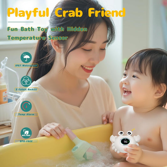 Baby Bath Thermometer Water Temp Safety for Bathtub,Room Essential Crab Toy | Tub Temperature LED Display,Color Warn(Cold/Comfortable/Hot),Newborn&Infants Water Temp Safe 2-in1 Bath floating Toy for Kids