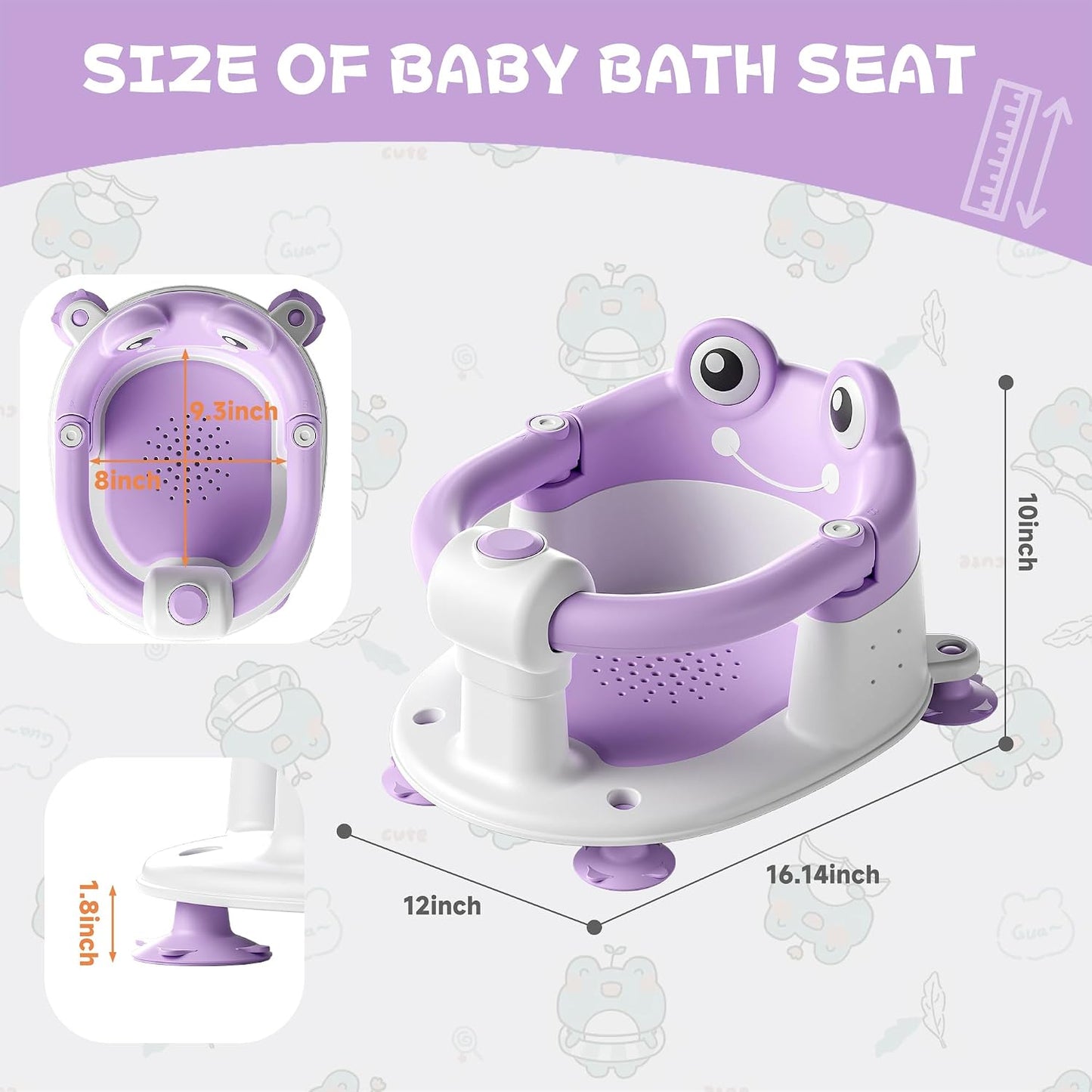 Baby Bath Seat for Babies 6 Months & Up - Toddler Bath Seats for Baby Sitting Up with 4 Suction Cups & Soft Cushion, Non-Slip Infants Shower Bathtub Chair for Newborn Boys Girls, Green