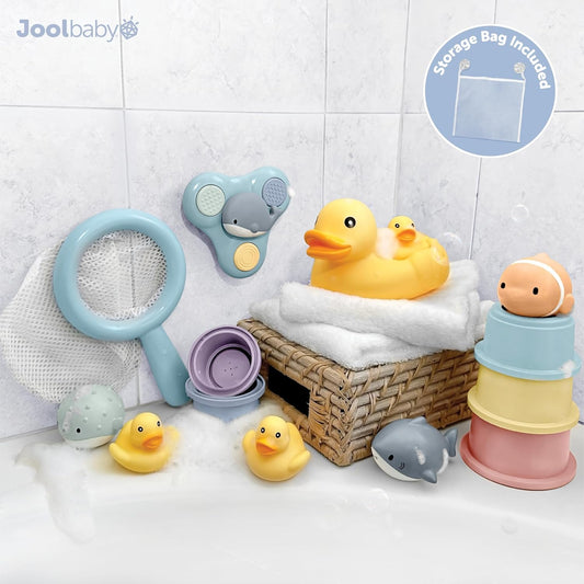 15-Piece Bathtub Toys Gift Set with Bath Toy Storage Organizer | NAPPA Award Winner – Great Gift in Gift-Ready Packaging – Includes Mesh Storage Bag for Air Drying & Keeping Toys Organized