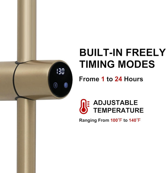 Heated Towel Racks for Bathroom, Wall Mounted Electric Towel Warmer Racks with Timer & Temperature Control, 10 Bar Stainless Steel Towel Heater for Bathroom (Round-Brushed Gold, 10 Bars)