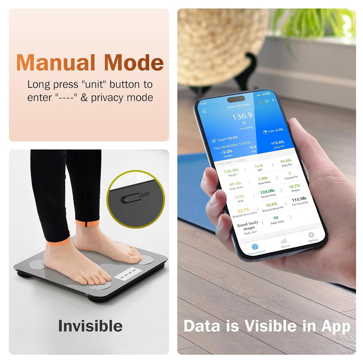 Smart Bathroom Scale for Body Weight and Fat, BMI, Digital