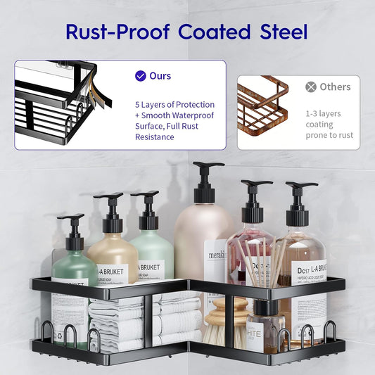 Shower Caddy Corner No Drilling-Adhesive, Shower Shelves-Rustproof