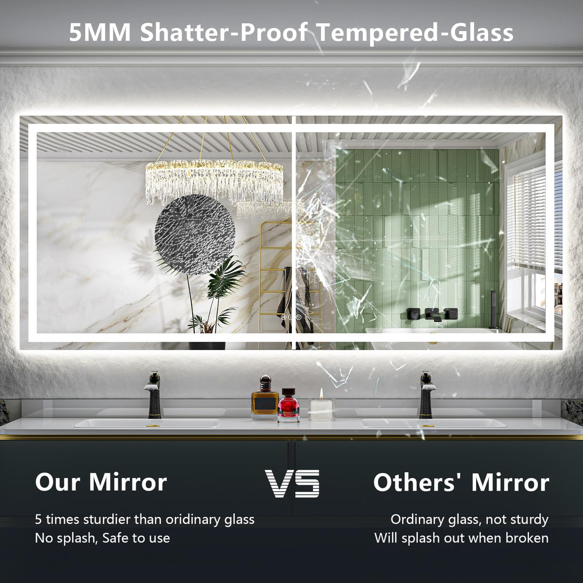 60x36 LED Bathroom Mirror with Lights, Lighted Vanity Mirror - Colors A