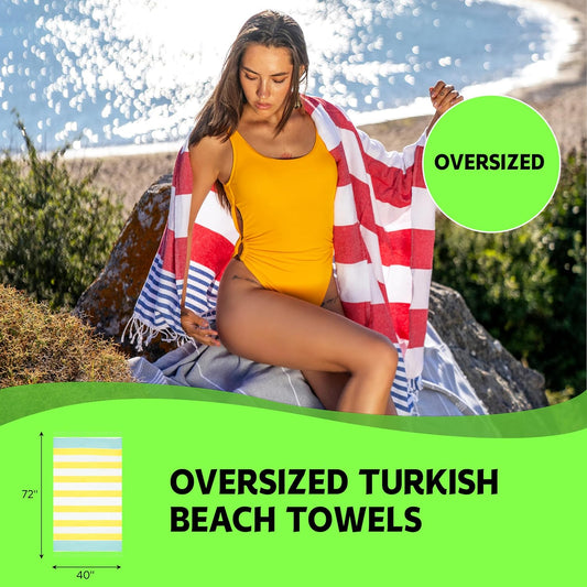 Turkish Beach Towel, Set of 6, 72" L x 40" W, 100% Cotton