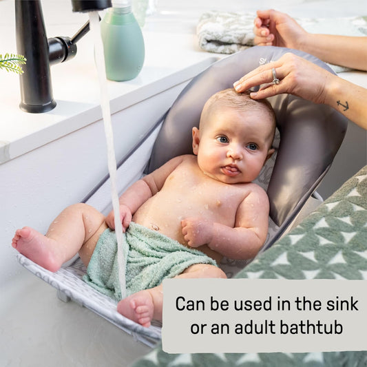 Foldaway 2-Position Baby Bath Seat, Adjustable Support for Sink or Bathtub, Ages 0-6 Months up to 20 Pounds, Machine-Washable Sling