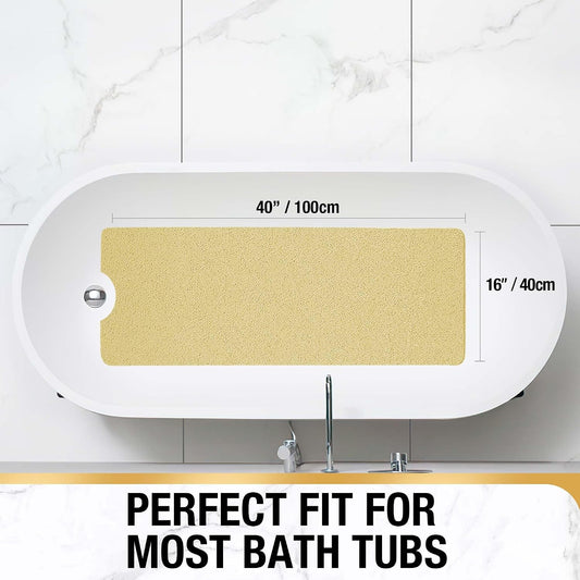 Non Slip Bathtub Mat 40 x 16 Inch, Extra Long Bath Mat for Tub, Soft PVC Loofah Shower Floor Mat with Drain, Quick Drying Bathroom Tub Mat for Wet Area, Without Suction Cup, Grey