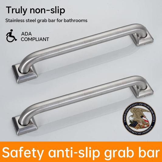 joyrain 500lb Capacity Stainless Steel Grab Bar - Heavy Duty Bathroom Safety Rail for Elderly, Anti-Slip Shower Handle, ADA Compliant (Matte Black, 12 inch)
