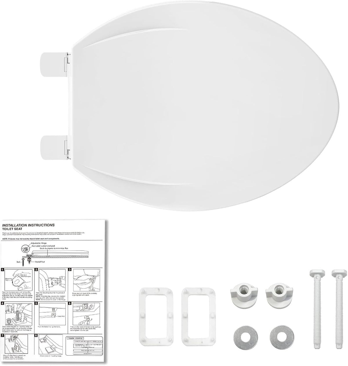 Elongated Toilet Seat with Built In Potty Training Seat, 19 Inch White Family Toilet Seat, Slow Close Plastic Toilet Cover for Adults and Toddlers, Easy Clean Seat