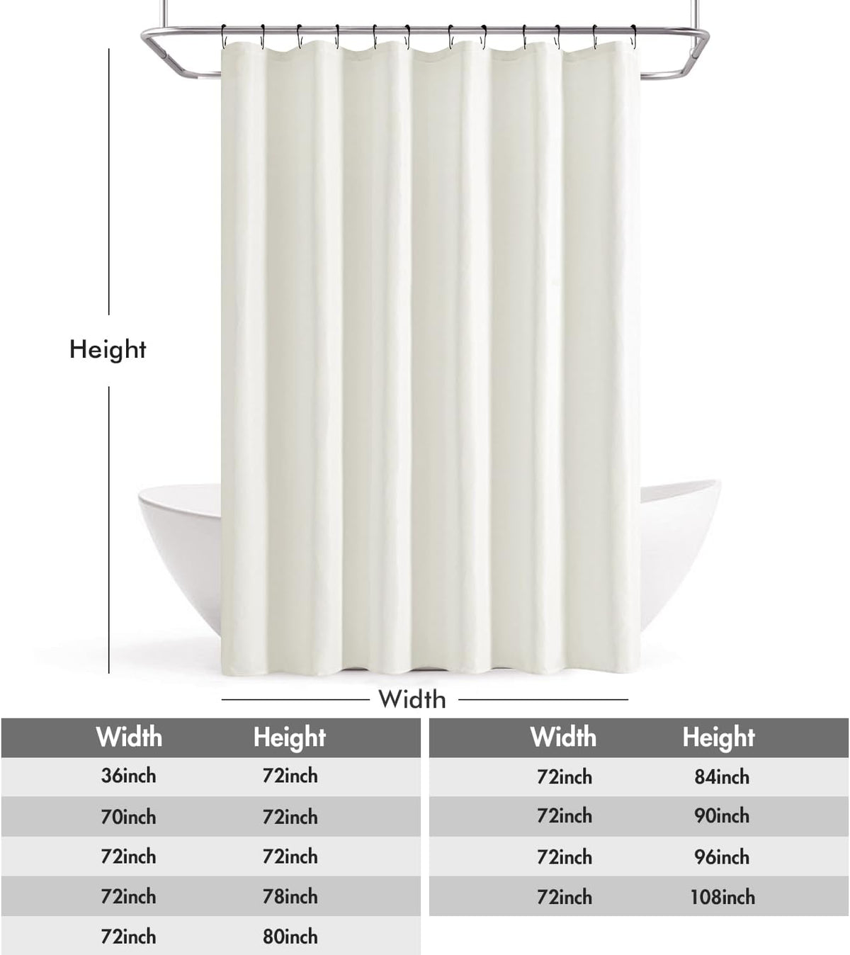 Cream Beige Linen Textured Fabric Shower Curtain Set - W72xL72