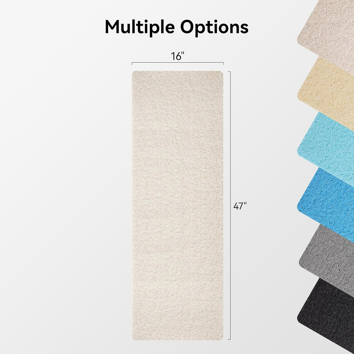 Soft Textured Bath, Shower, Tub Mat, 24x16 Inch Rectangular, Phthalate Free, Non Slip Comfort Bathtub Mats with Drain, PVC Loofah Bathroom Mat for Wet Areas, Quick Drying, Grey