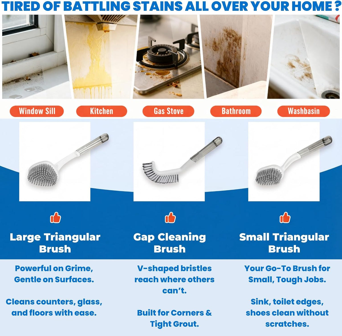 3 Pack Shower Brush for Cleaning, Heavy-Duty Scrub Brush Set for Bathroom