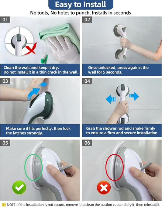 2 Pack 16.09” Grab Bars for Bathtubs and Showers, Shower Handles for Elderly Suction Cup Grab Bars for Shower Wall Heavy Duty, Safety Grab Bar for Seniors Suction Bathroom, No Drilling