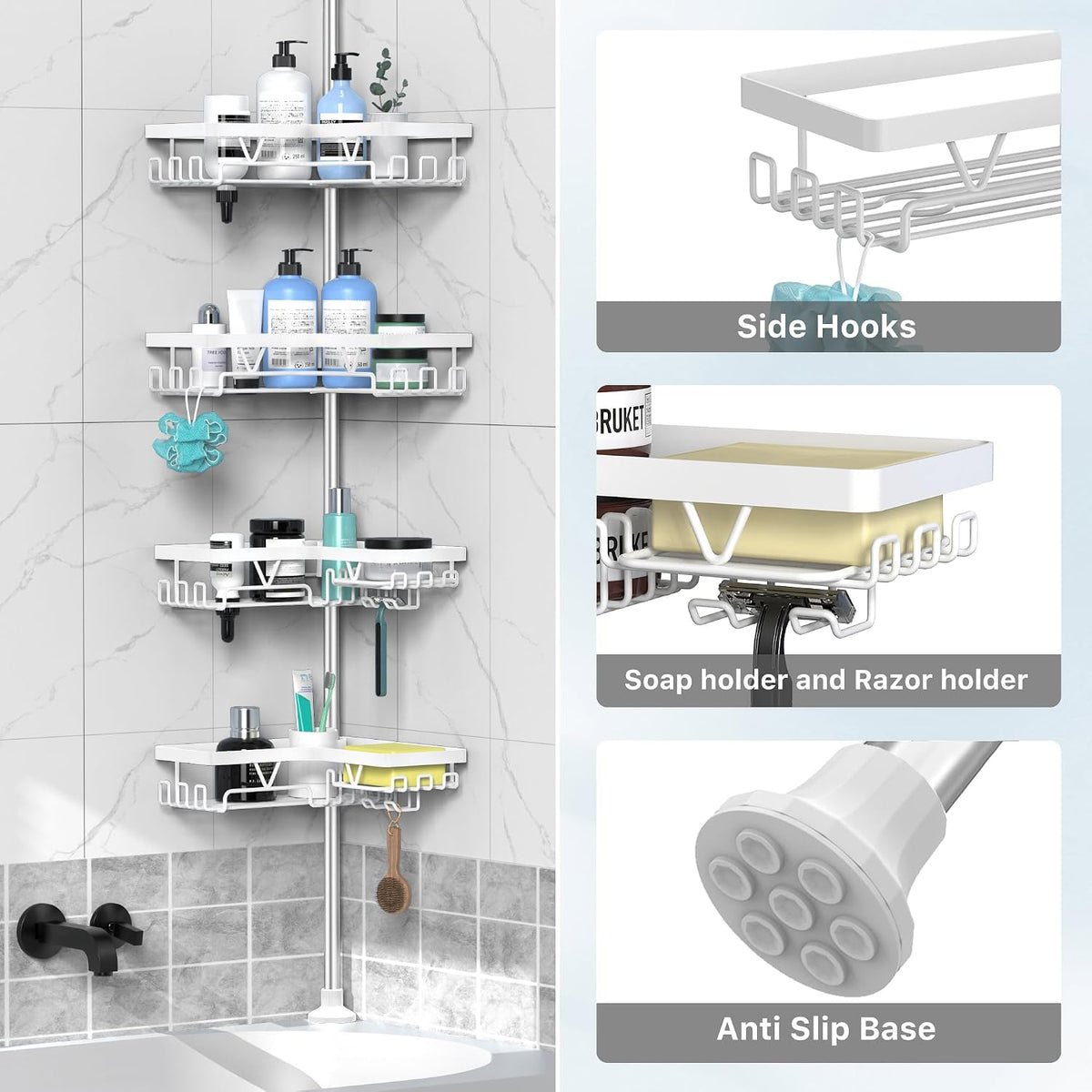Corner Shower Caddy Tension Pole 4 Tier Shower Caddy Organizer Black