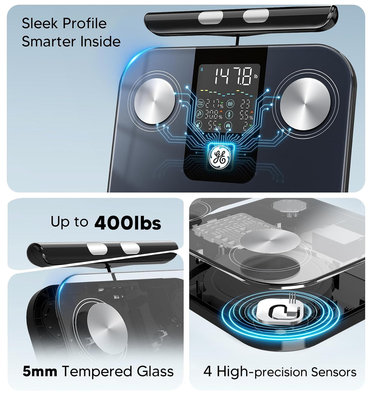 Smart Scale for Body Weight: Full-Body Composition Analysis, Black 11"