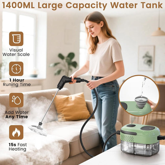 Pressurized Handheld Steam Cleaner for Home, 3-Level Adjustable Steam | 2500W Power,15s Fast Heat-Up & 47.3oz Tank,Multi-Surface Portable Steamer for Cleaning Floor/Grout/Car/Kithen& bathroom