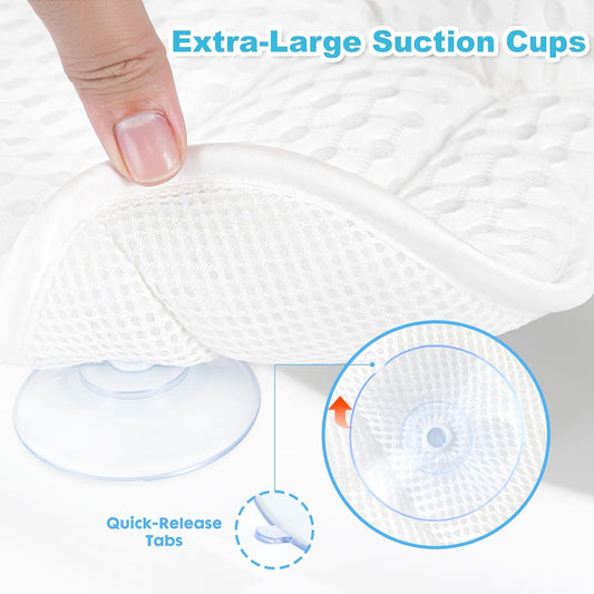 Bath Pillows for Tub, Bathtub Pillow for Neck and Back Support, 6 Non-Slip Suction Cups, Ultra Soft 4D Air Mesh, Washable Bath Accessories Gift for Women and Men, White