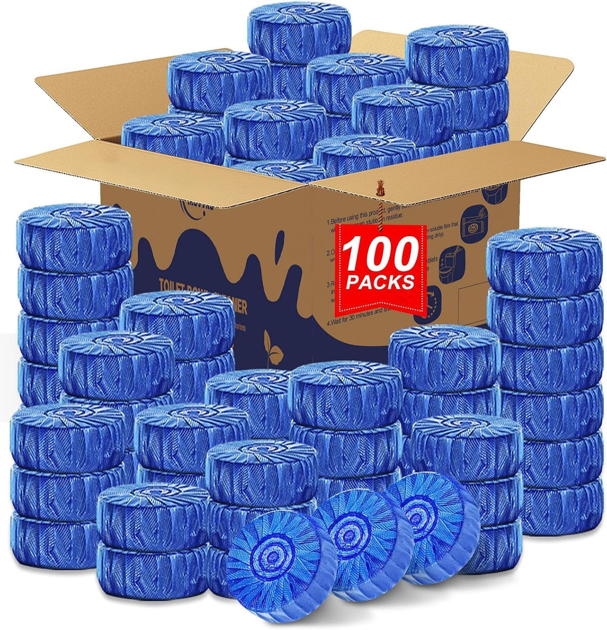 Toilet Bowl Cleaner Tablets 40 Pcs, Septic Safe Automatic Toilet Tank Cleaner with Sustained-Release Technology, Powerful Long-Lasting Blue Tabs for Bathroom Stain Remover & Deodorizer
