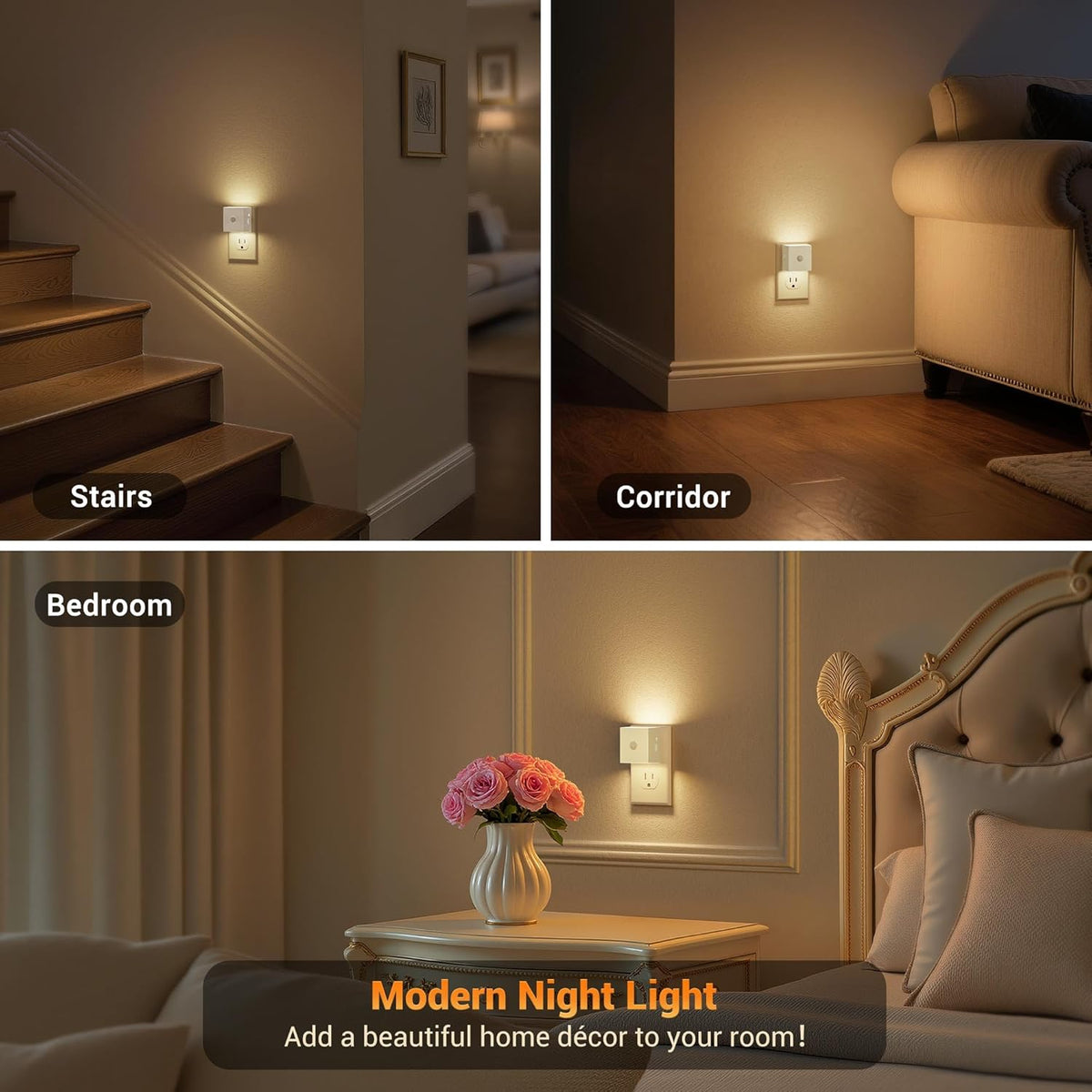 Motion Sensor Night Light, Night Lights Plug into wall | Motion Activated Night Lights, 3000K Warm White, Dusk to Dawn Sensor Dimmable Night light for Kids Bedroom Bathroom Hallway