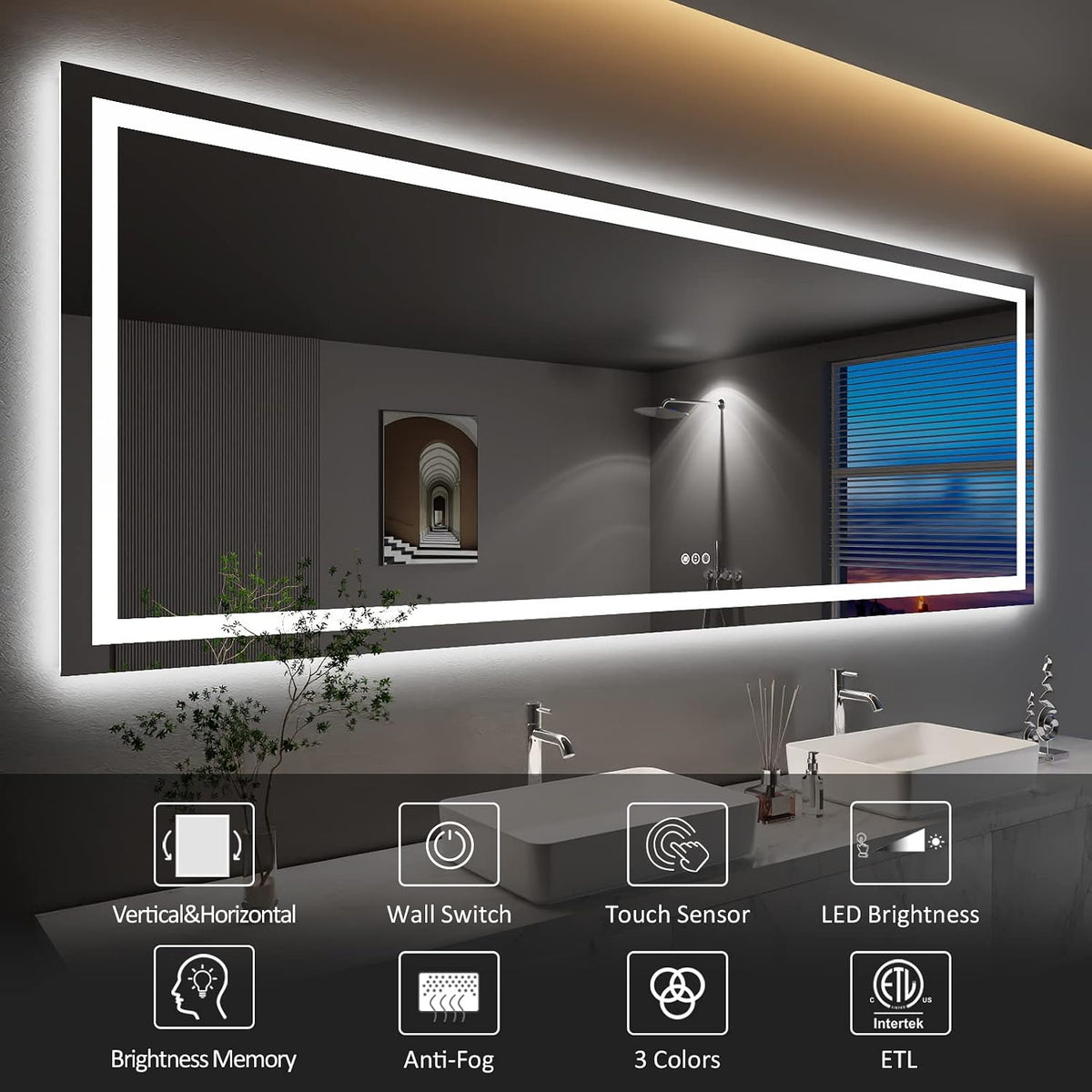 LED Bathroom Mirror 24"X36" with Front Light and Backlit - Colors A