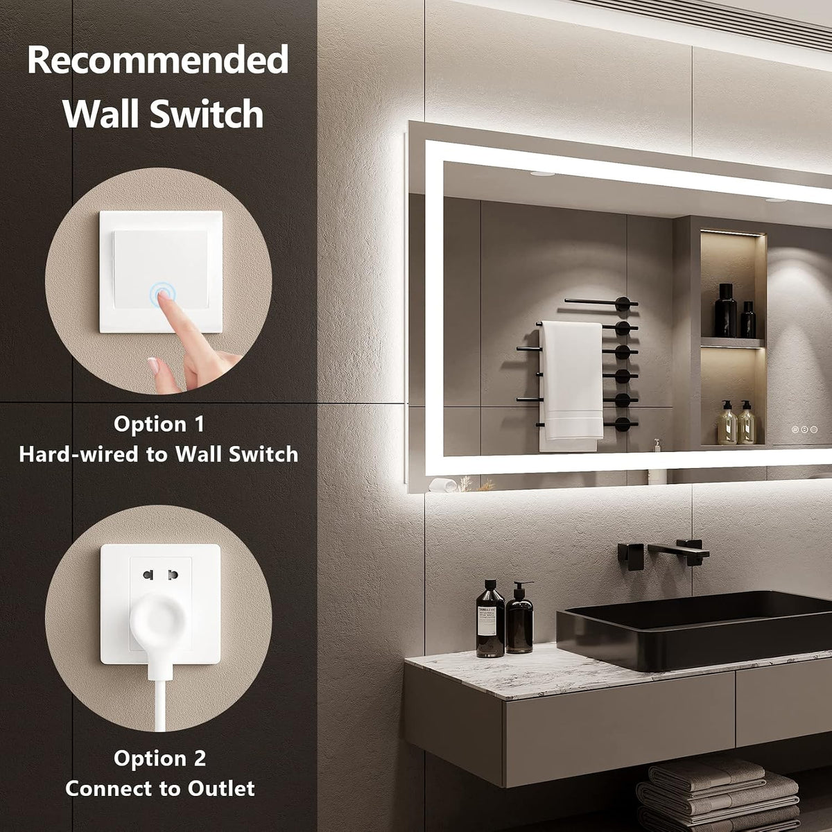 60x36 LED Bathroom Mirror with Lights, Lighted Vanity Mirror - Colors B