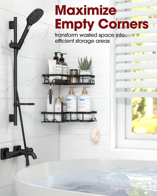 Black Corner Shower Caddy Adhesive No Drilling Bathroom Shelves