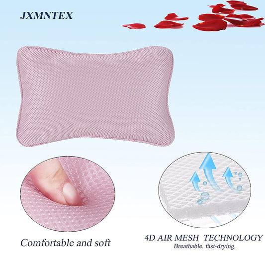 Bathtub Pillow, Non Slip, Breathable Soft, Comfortable Head Neck Support, Machine Washable, 2 Large Suction Cups (White)