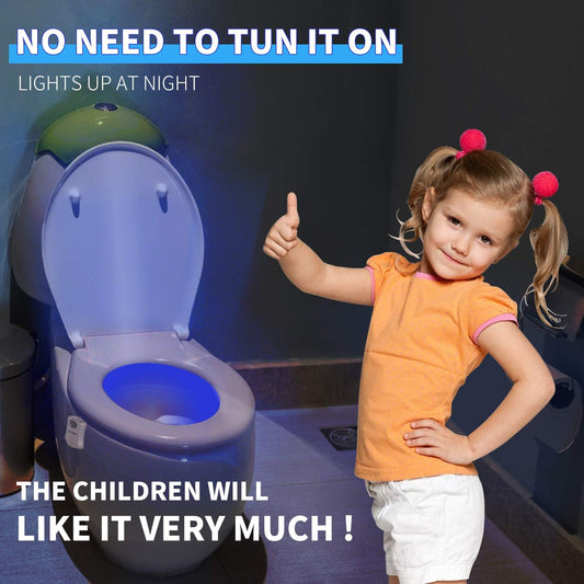 Toilet Night Light, Toilet Bowl Light, Motion Sensor Activated LED Night Light, 8-Color Light up for Bathroom Decor, Kids Bathroom Set Cool Stuff (2 Pack)